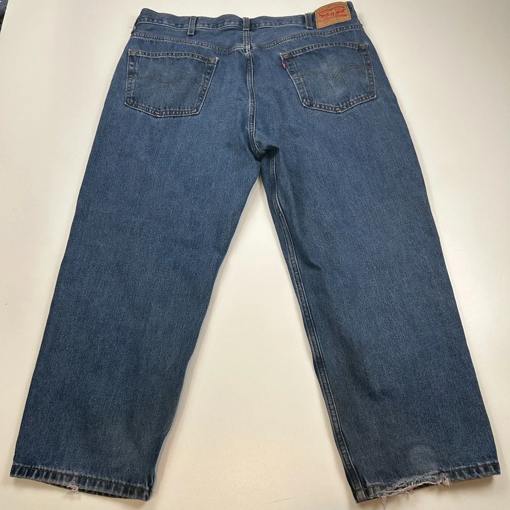 Levis 550 Mens 44x29 Relaxed Tapered Blue Denim Jeans Medium Wash Distressed